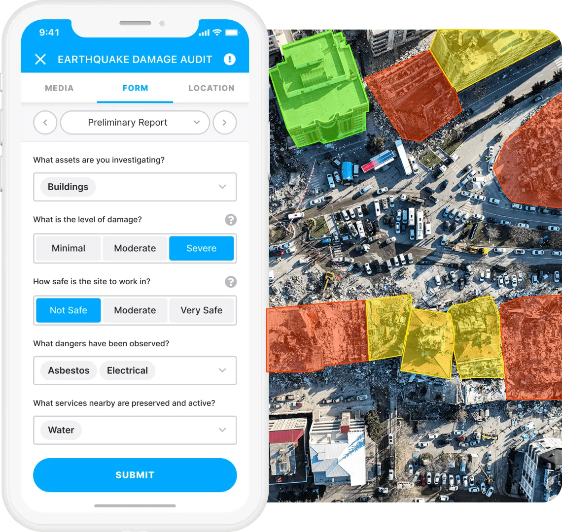 An earthquake damage audit with buildings classified by severity