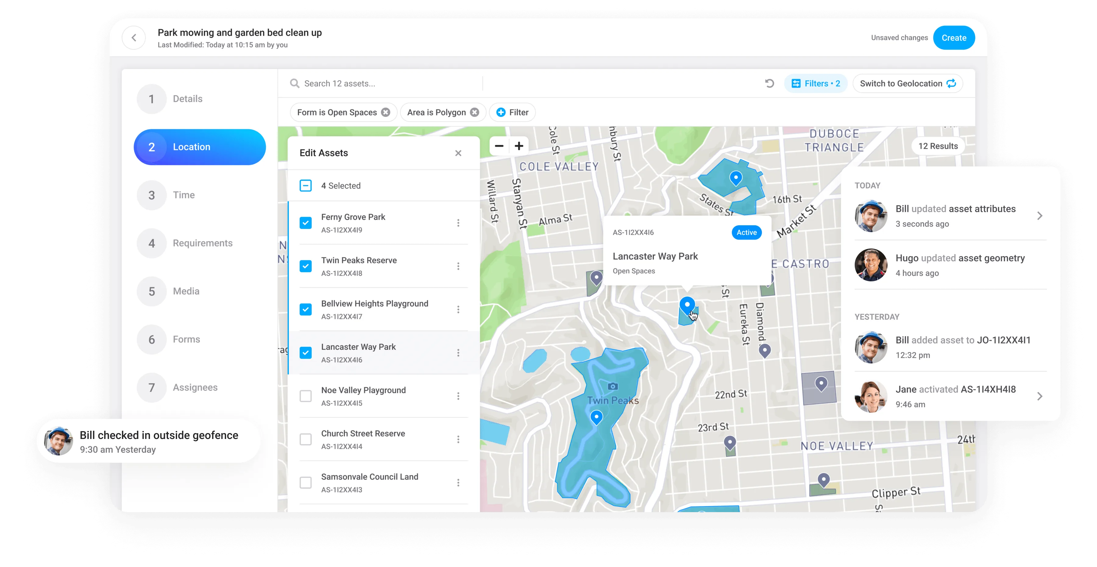 Asset maintenance schedules shown over a map of the asset network