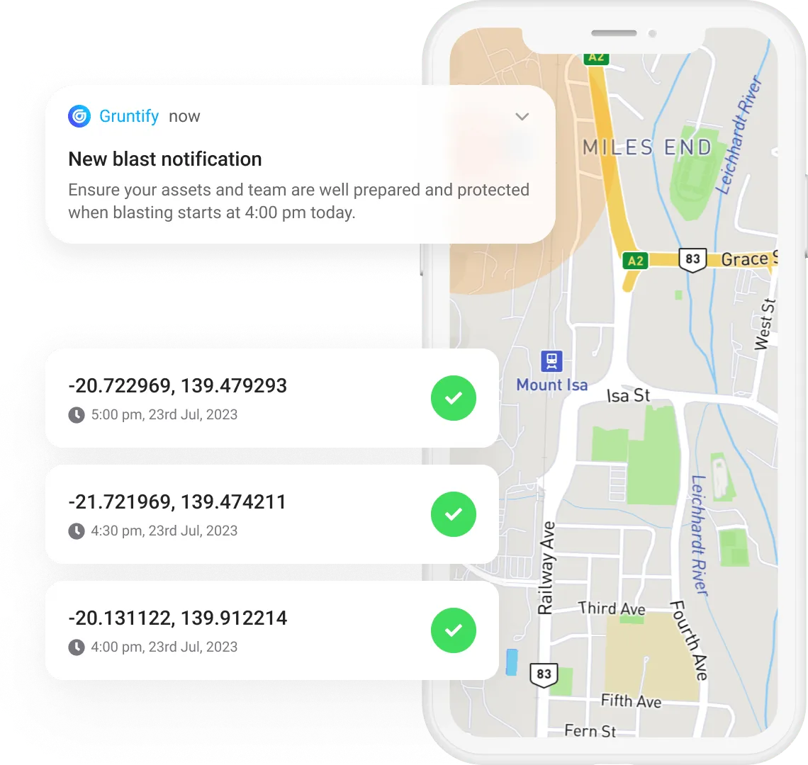 Automated blast notifications sent to nearby asset owners
