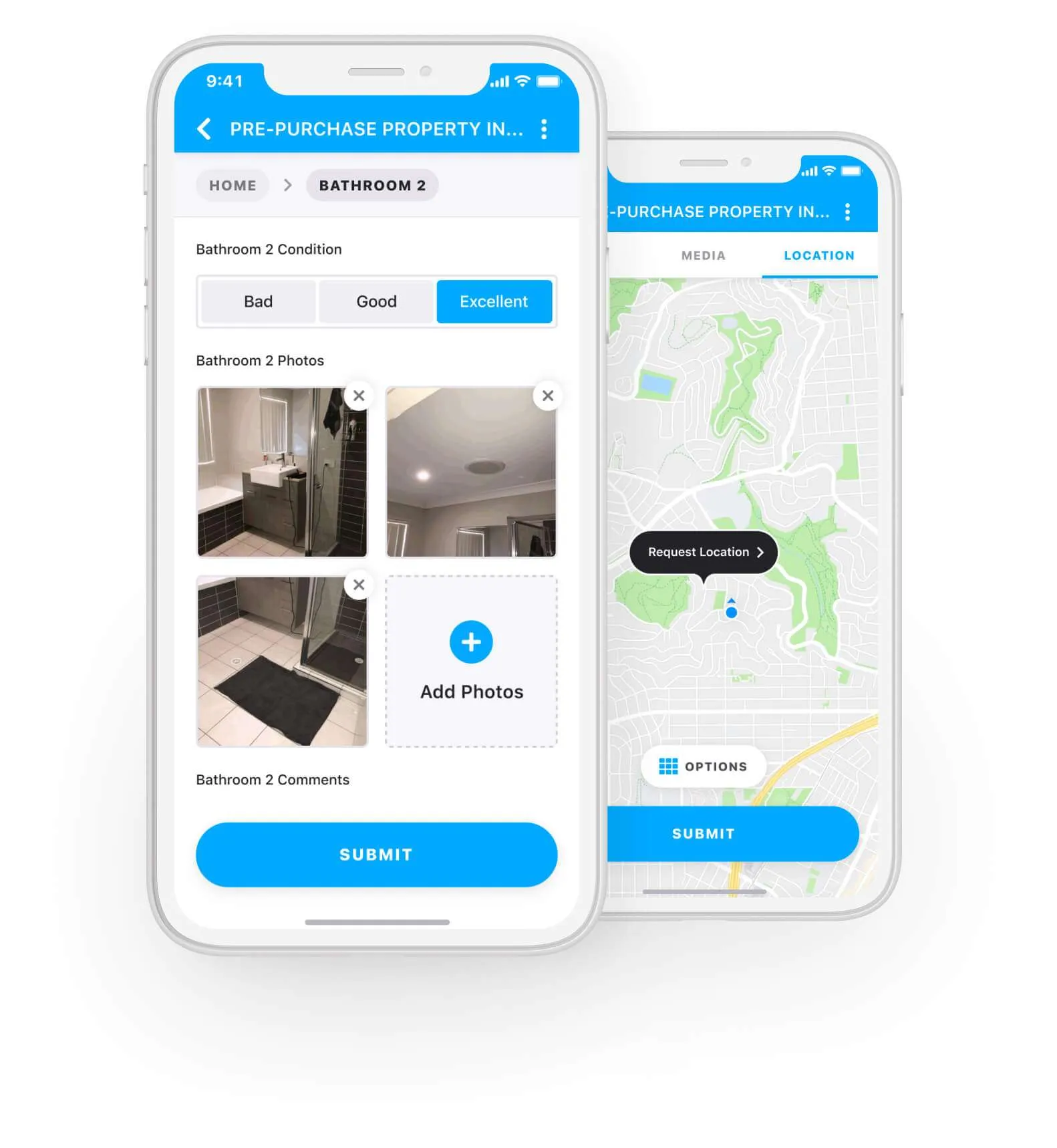 A property defect being recorded with photo evidence on a phone
