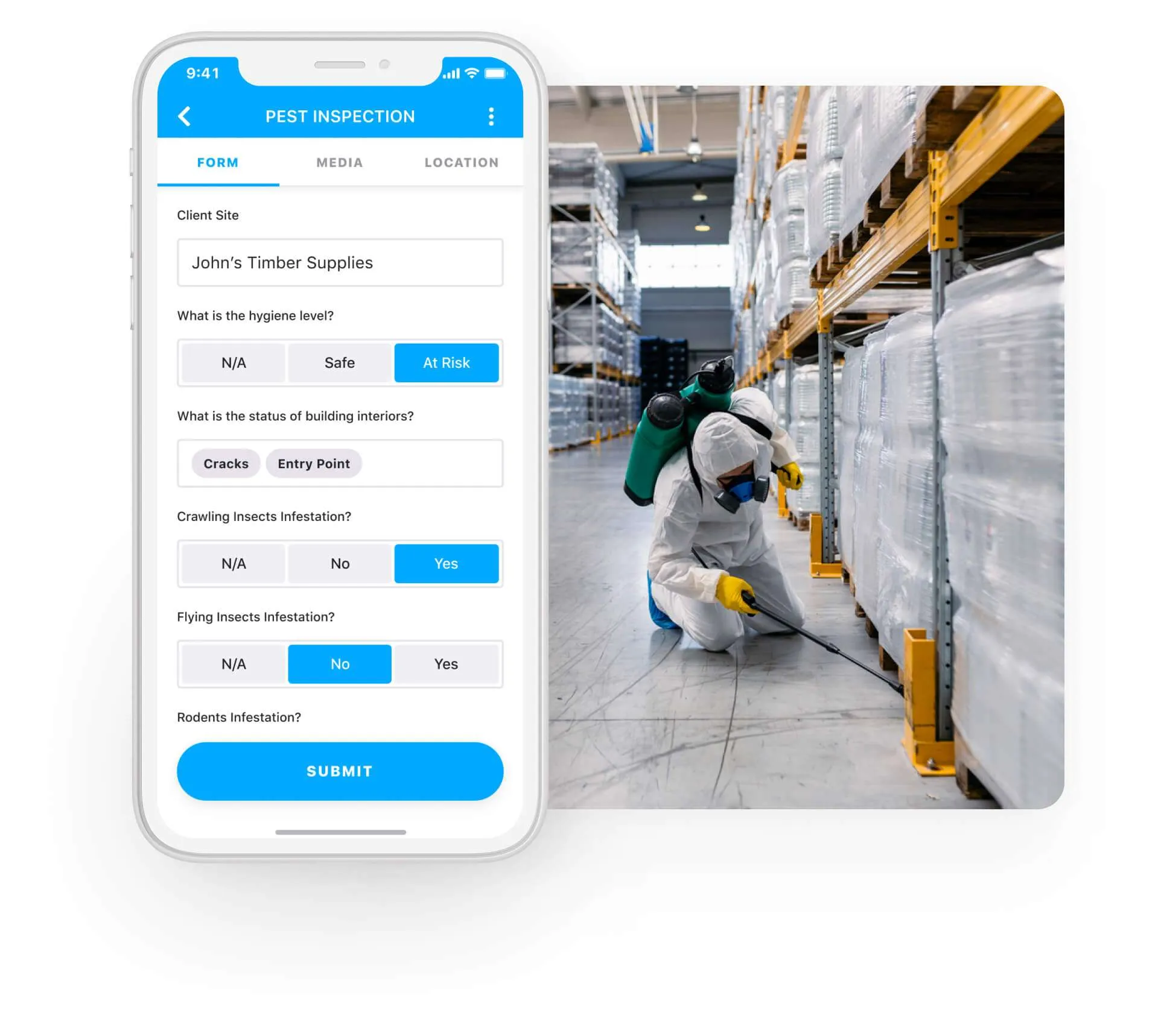 A digital pest control inspection checklist on a phone