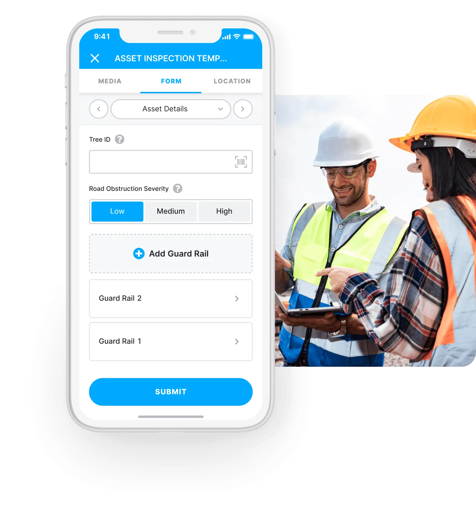 A field inspection workflow running in the Gruntify app