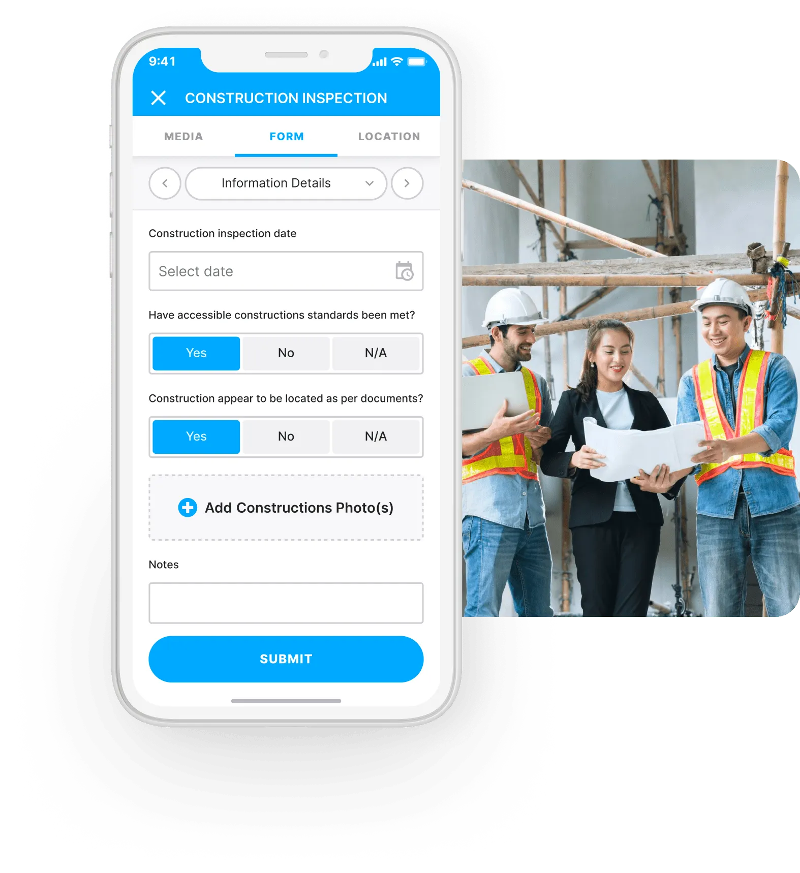 A pole inspection being recorded in the Gruntify mobile app