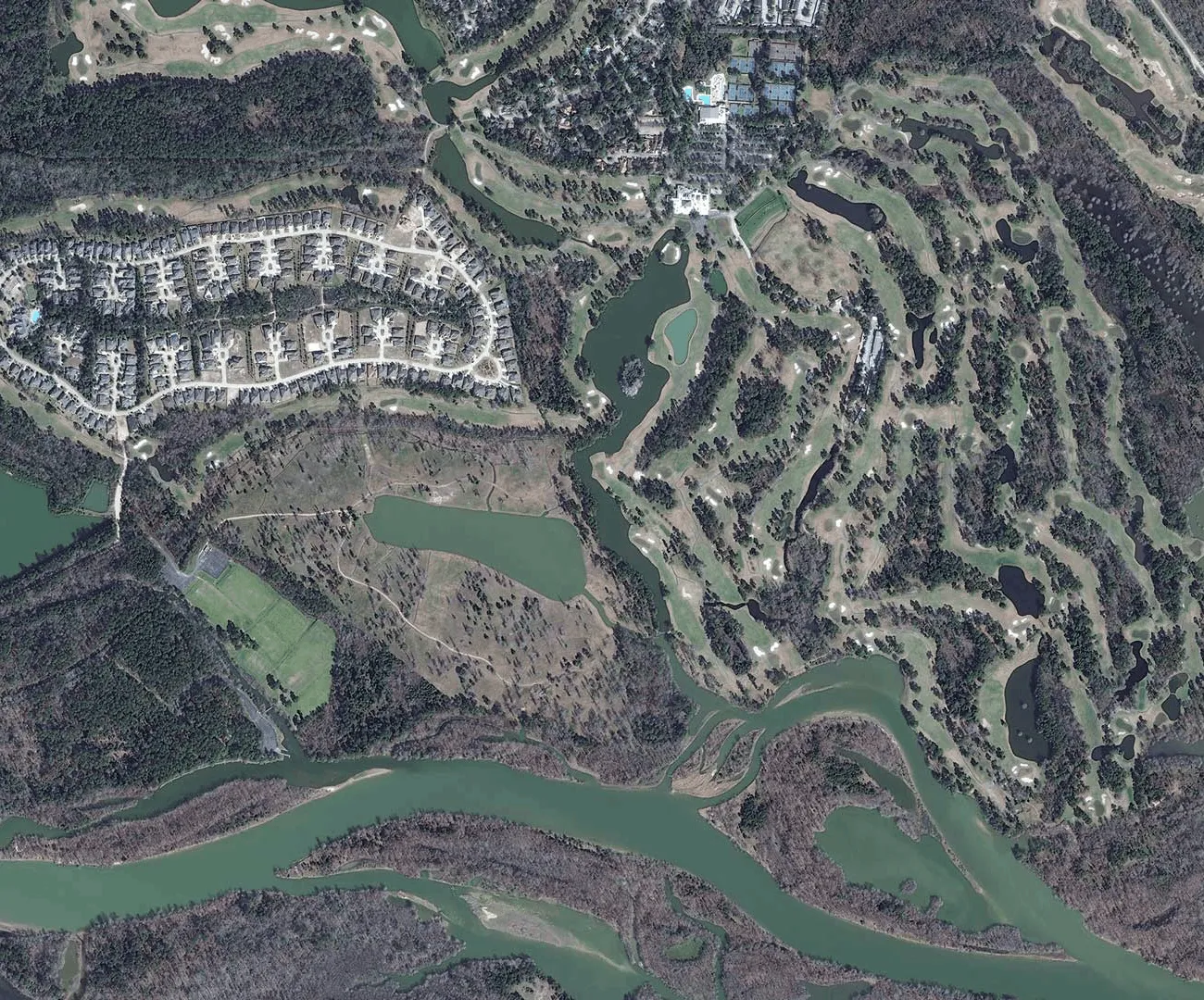 Satellite view of a Houston, Texas neighbourhood before Hurricane Harvey