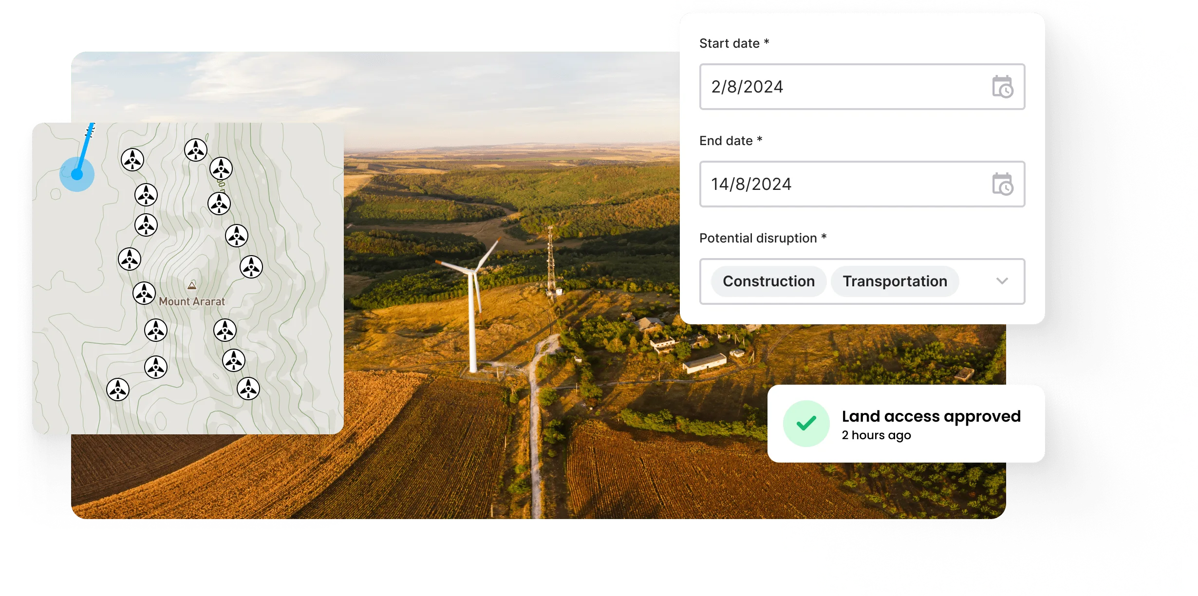 A land access workflow from request through approval to site work