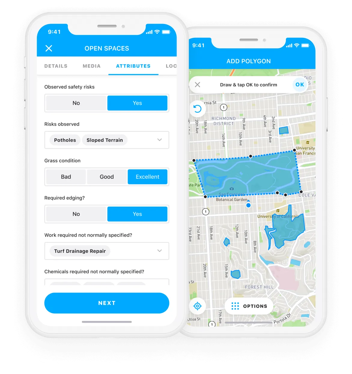 Capturing asset attributes and drawing a polygon in the Gruntify mobile app