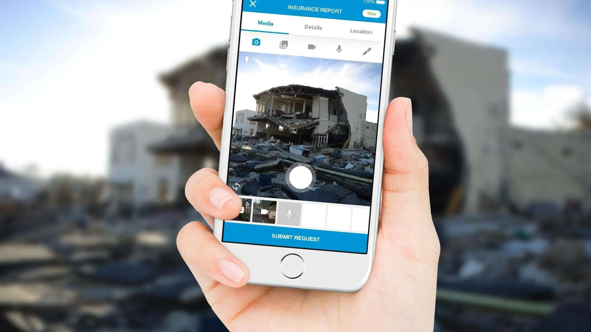 Photographing storm damage to lodge an insurance claim from a phone