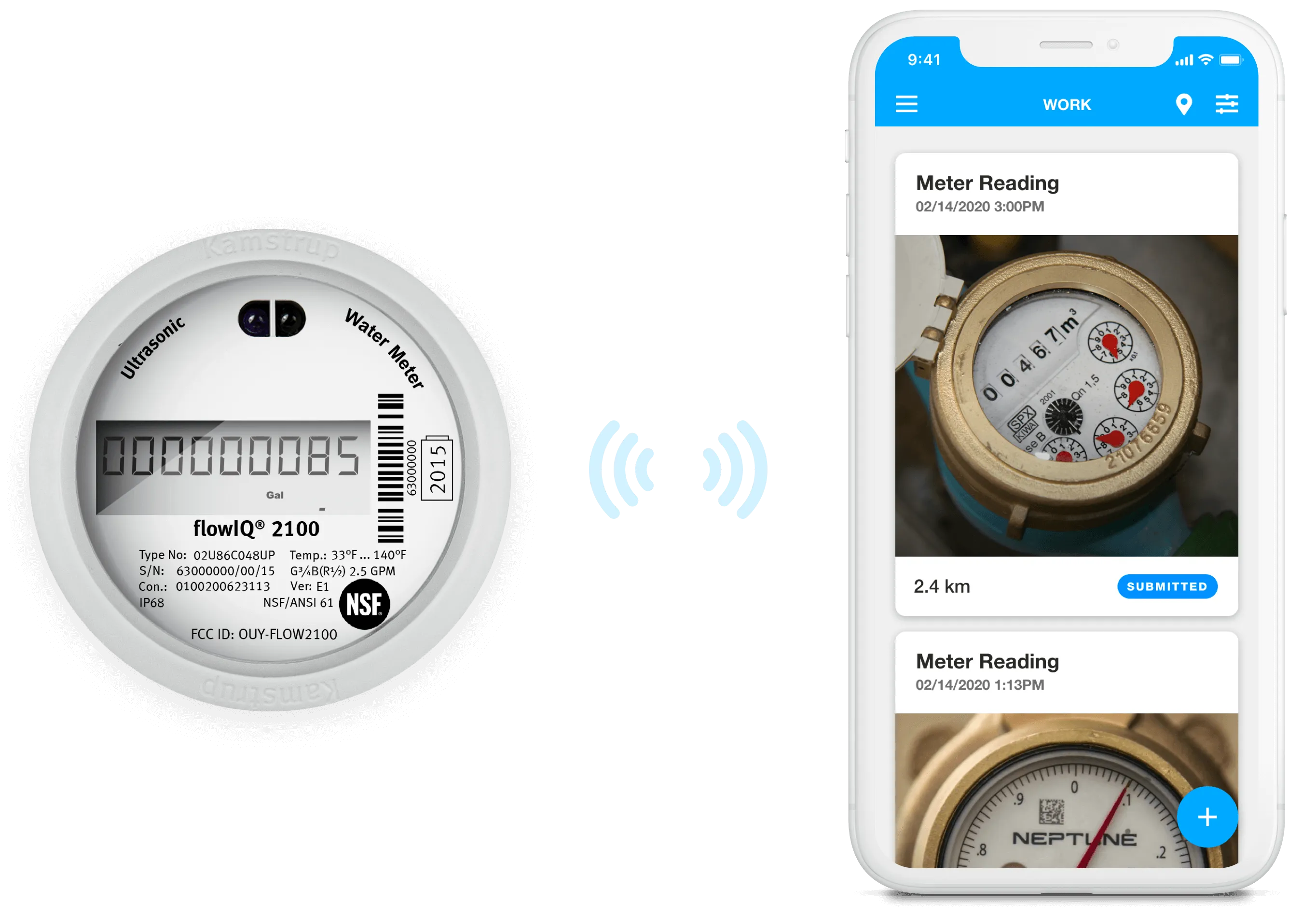 Recording a water meter reading in the Gruntify mobile app