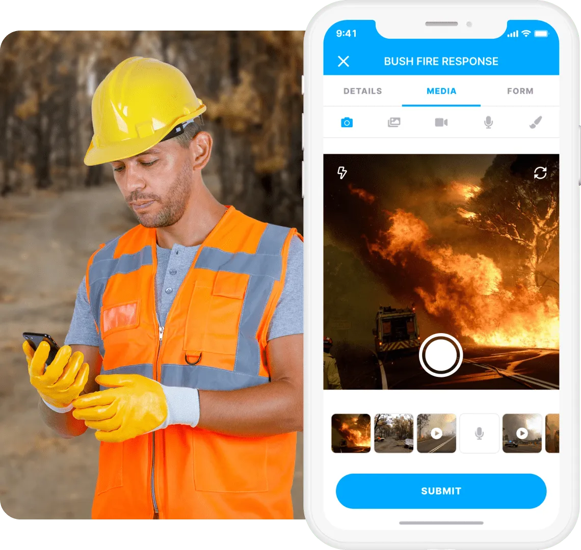 Bush fire footage being captured into an emergency response form