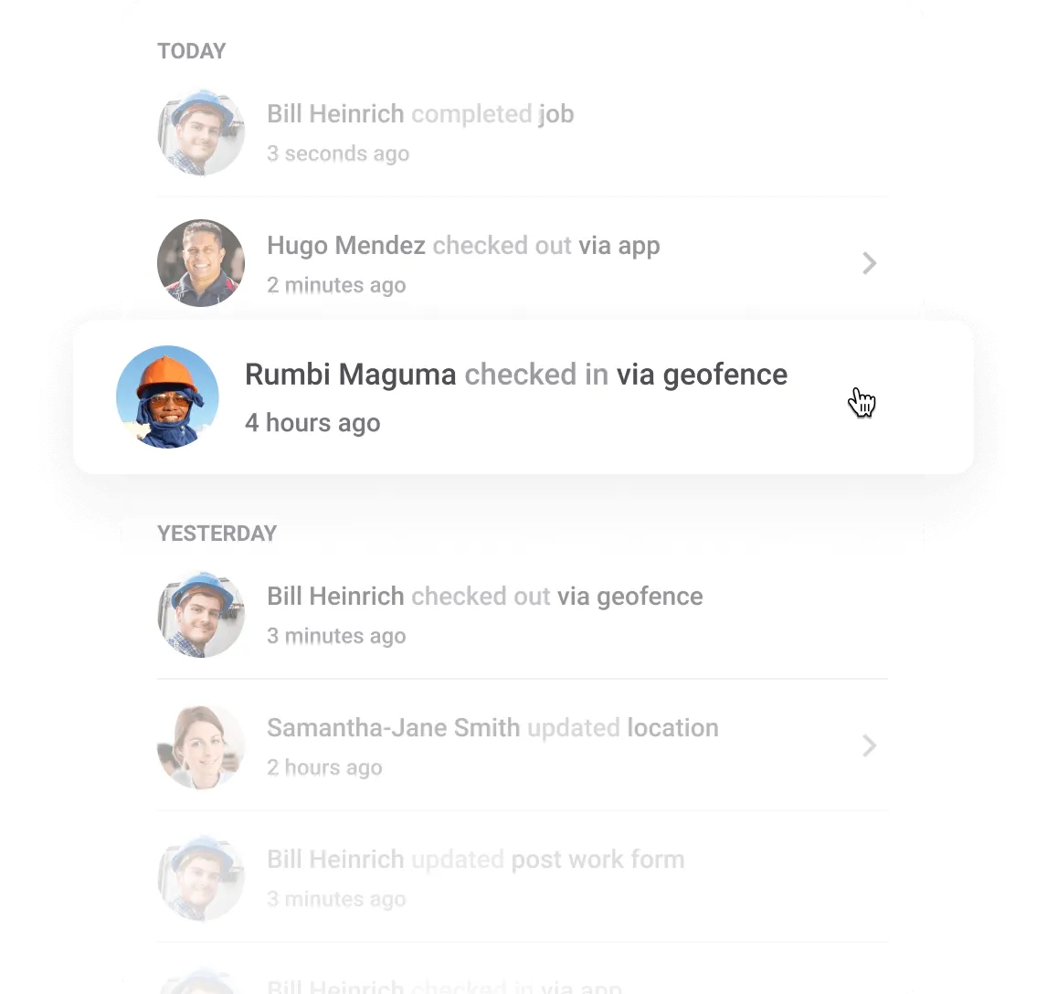 The activity history of a work order