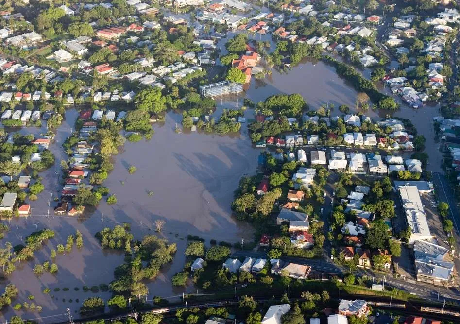 Aerial imagery of a flooded suburb used to assess damage