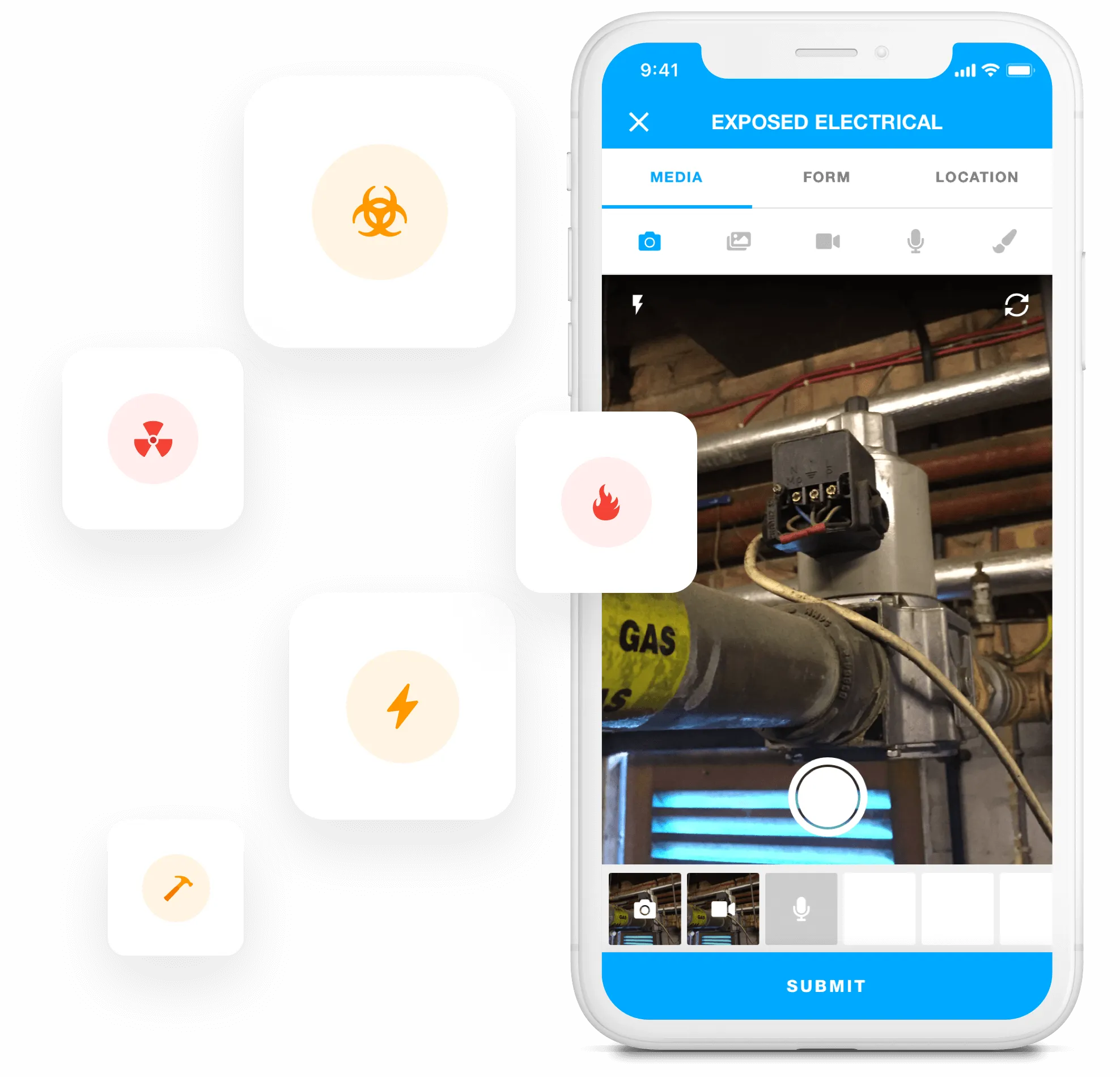 Reporting a workplace hazard with a photograph from a phone
