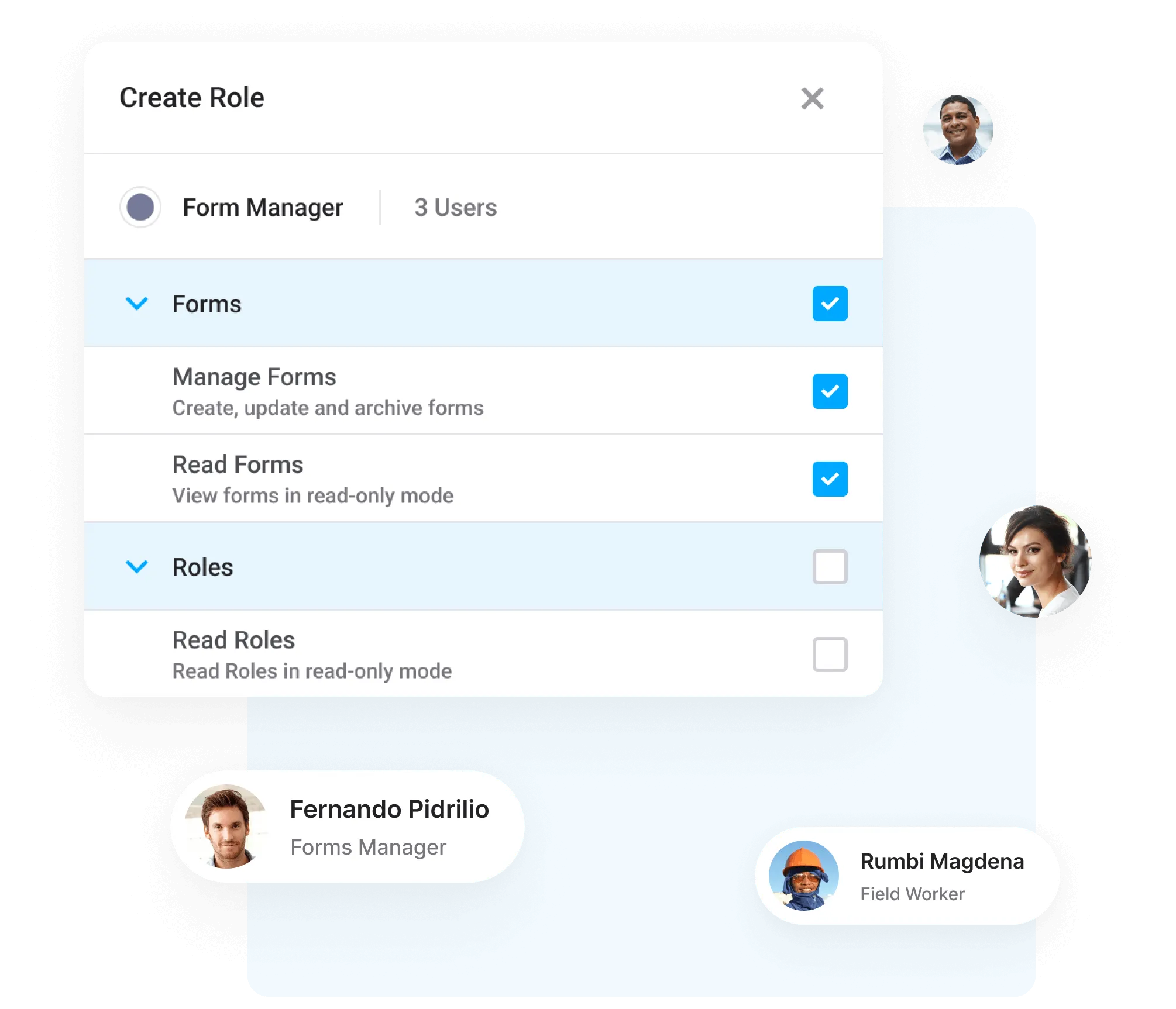 The Gruntify role editor, with permissions grouped by area