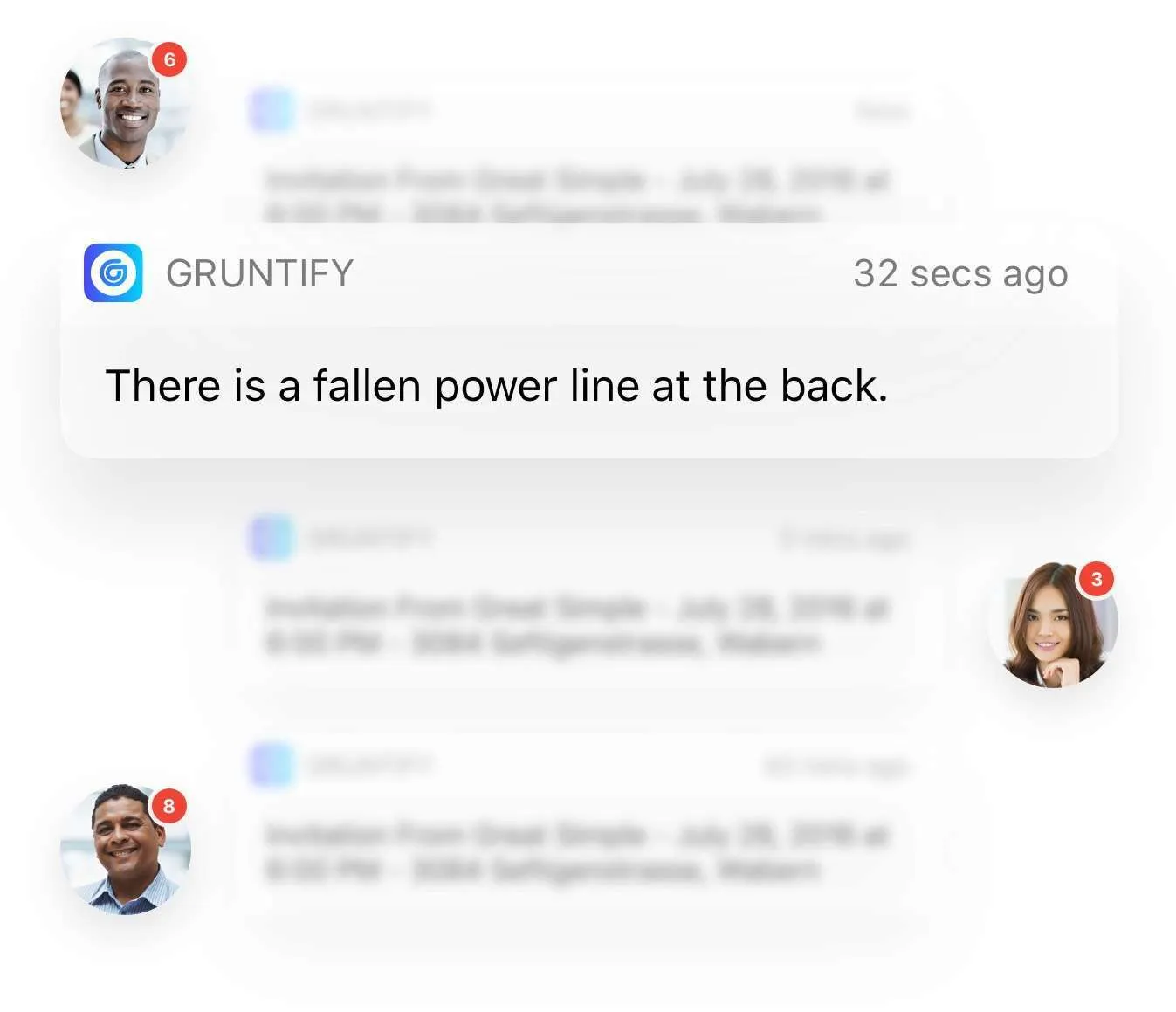 A push notification alerting field workers to a fallen power line