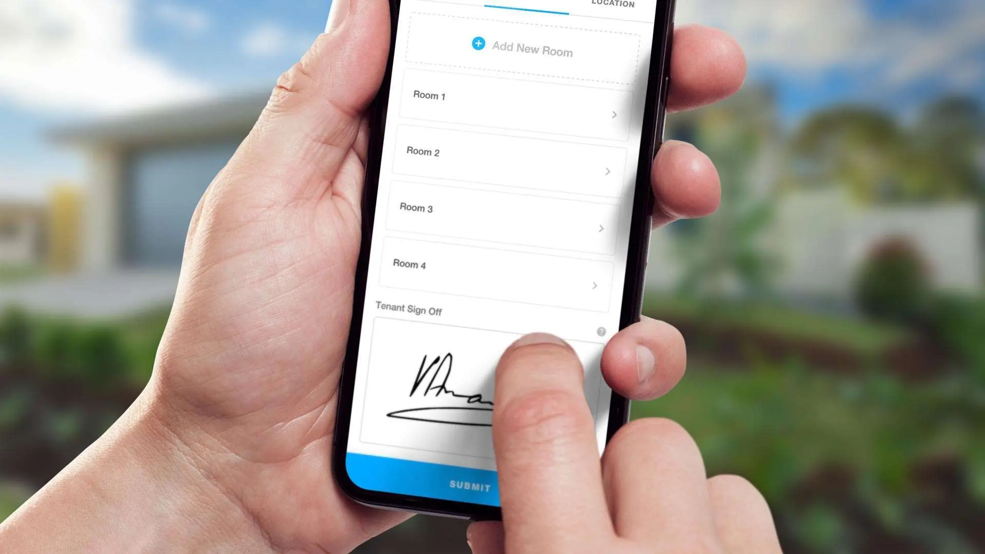 A tenant signing off a rental inspection on a phone