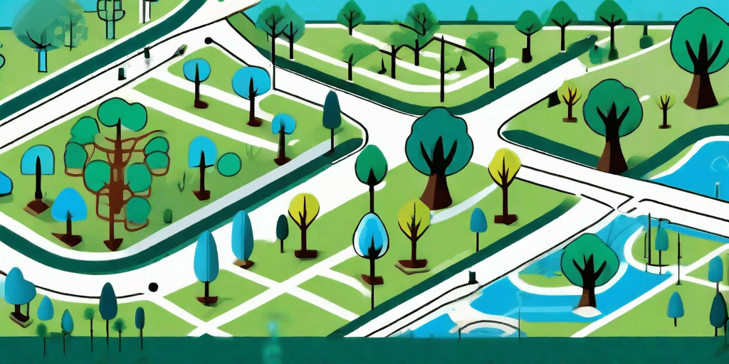 A digital map pinpointing various trees in a park